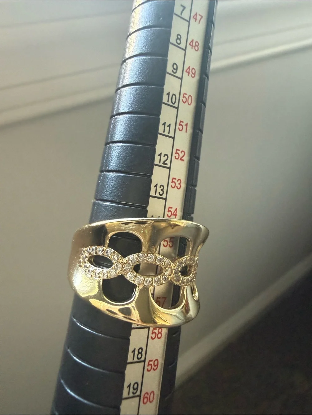 NEW! 18k Yellow Gold Plated Openwork Link CZ Accent Wide Band Ring